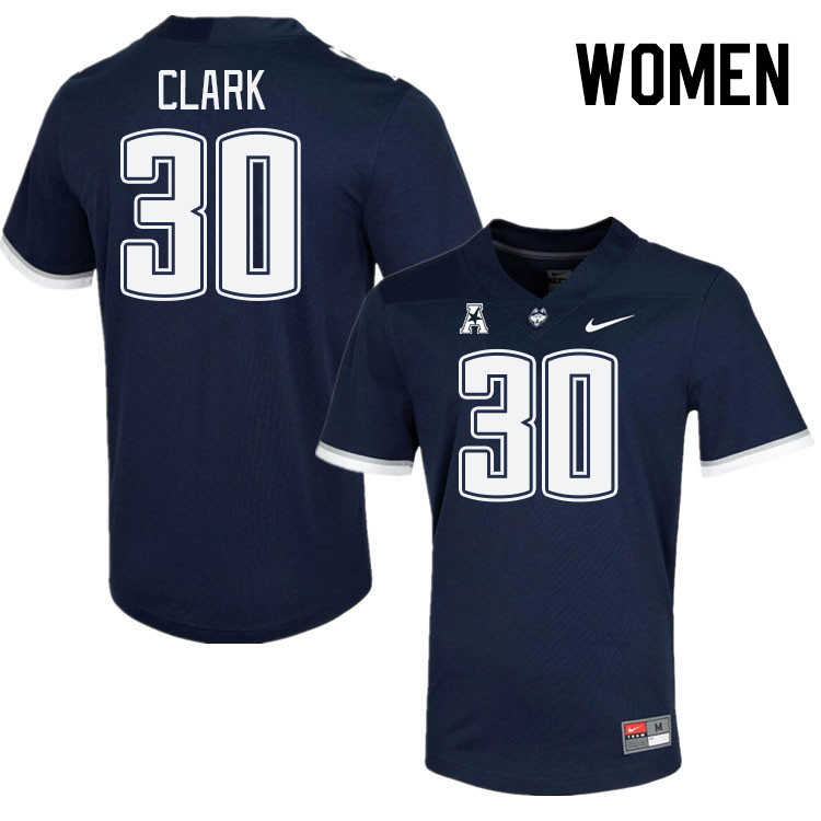 Women #30 Hunter Clark Connecticut Huskies College Football Jerseys Stitched Sale-Navy - Click Image to Close